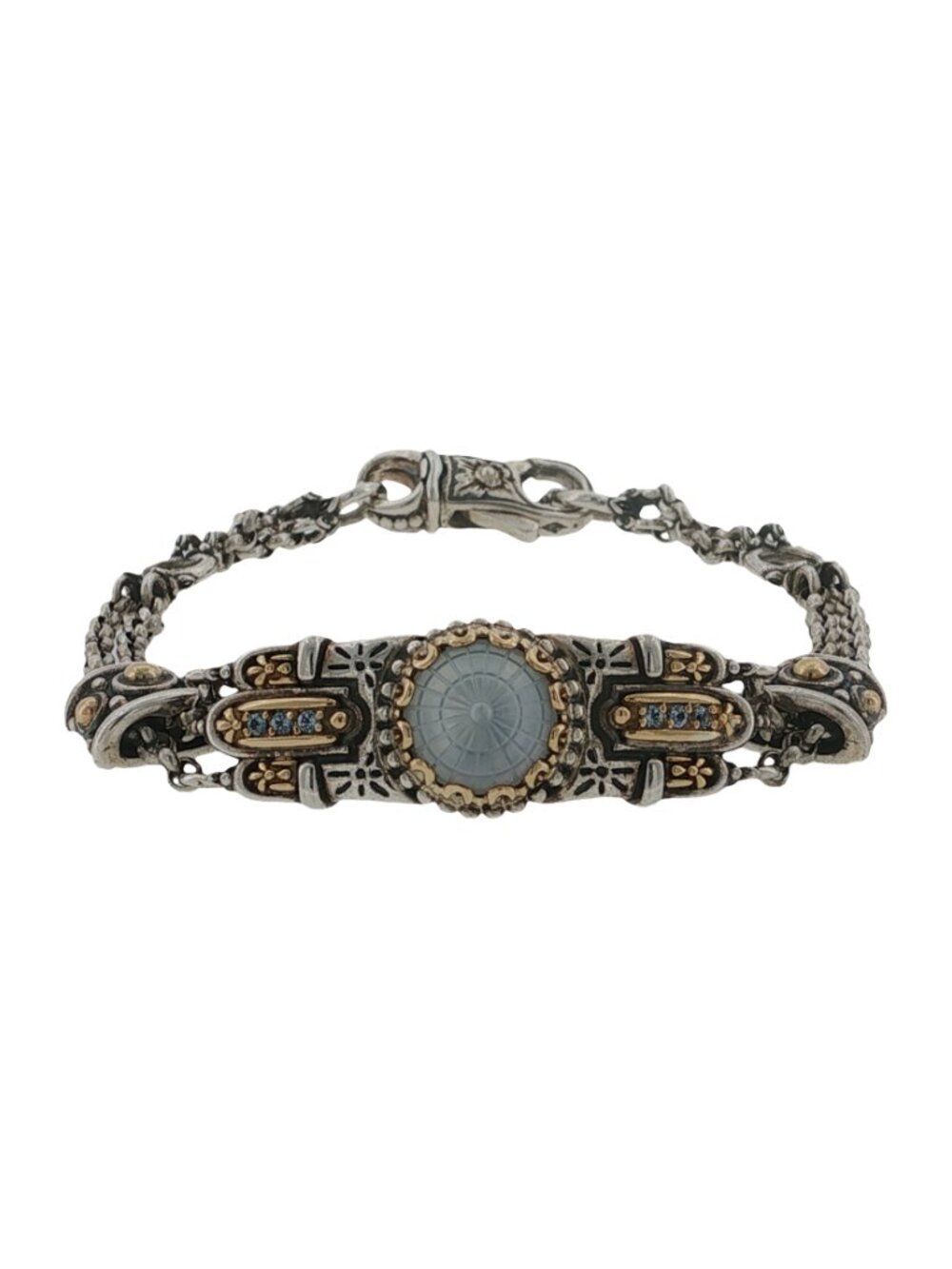 Konstantino 925 Silver 18K Gold Dome Mother of Pearl Doublet Bracelet Size 7.25"